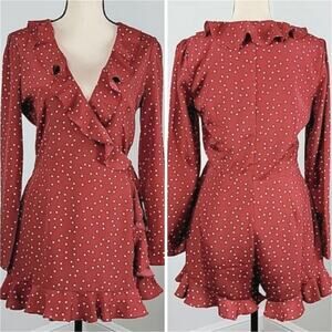 Lovers‎ + Friends Stars Print Red Ruffle Wrap Skort Romper Medium
